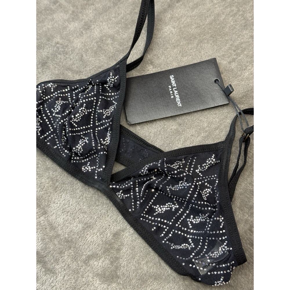 NWT Saint Laurent Cassandre Rhinestone Bralette Black XS NWT Crystal Logo - Picture 10 of 15